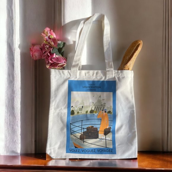 LOUIS VUITTON XL LV Cotton Tote Shopping 16" Shanghai Bag Speedy XL Gym Laptop - Picture 7 of 7